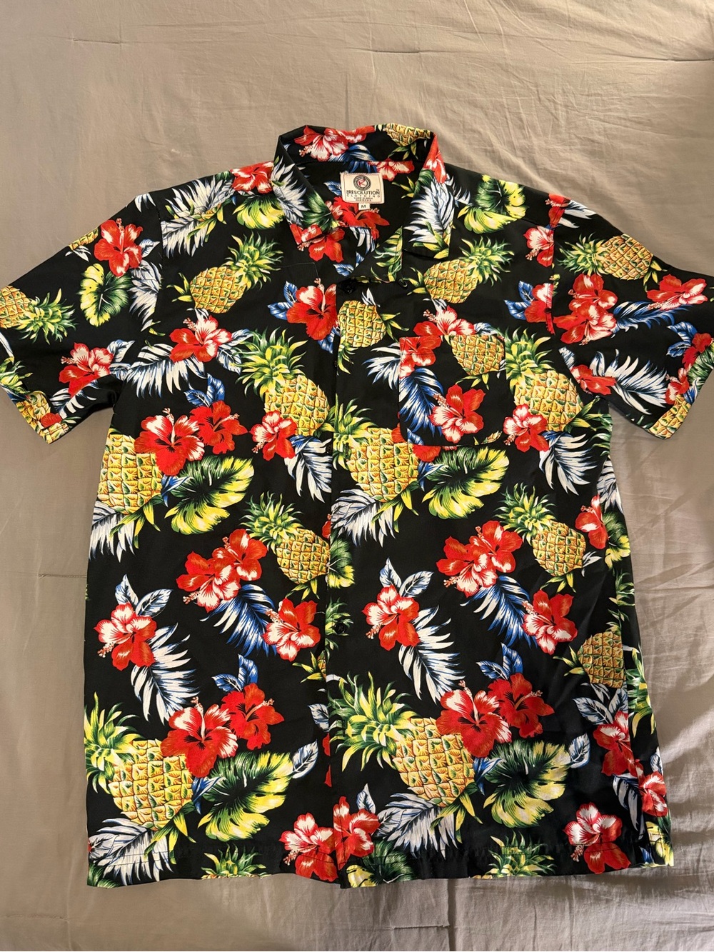 Men's Black Tropical Pineapple Floral Button-Down Shirt